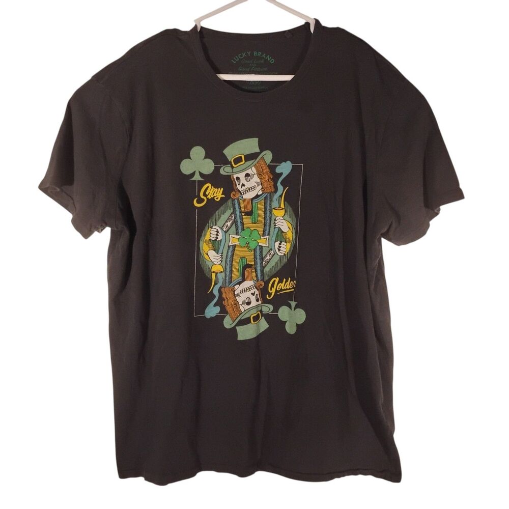 Lucky Brand tshirt mens XL Xlarge black stay golden skull poker graphic tee